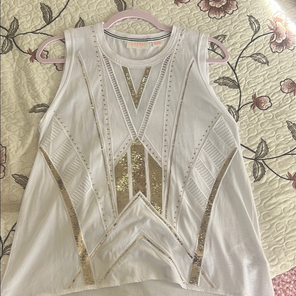 Zara Cream Graphic Embellished Tank Top